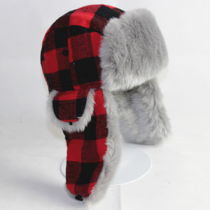 Cappello Invernale <span class=keywords><strong>Russo</strong></span> con Pelliccia, Cappello Trapper in Finta Pelliccia a Quadri, Cappello Trapper Personalizzato a Righe - Product Image 3