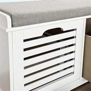White Storage Customization Bench 2 Drawers &amp; Removable Seat Cushion Shoe Cabinet Shoe Bench - Product Image 6