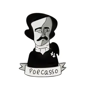 Custom Amerikaanse Dichter Schrijver Edgar Allan Poe Poecasso Zwart Zacht Email Pin