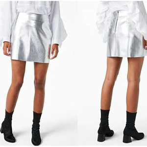 Simple Bright <strong>Silver</strong> PU Leather <strong>Skirt</strong> Patent Leather <strong>Skirt</strong> a Word Bag Hip Slim Slimming <strong>Skirt</strong> - Product Image 6