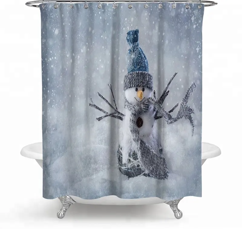 Festival Atmosphere 3D Printing Snowman Pattern Water-proof Anti-bacterial Fabric Wholesale Shower Curtain