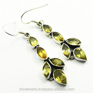 Pendiente de piedras preciosas citrino de Plata de Ley 925 pura, joyería de plata artesanal, pendientes, regalo para ella - Product Image 2