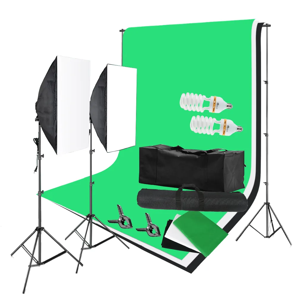 135W 5500K Fotografie Studio Video Lichter Beleuchtung Kit 20*28 "Softbox 3 Kulissen Hintergrund Unterstützung Stehen softbox Beleuchtung kit