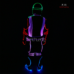 Super Cool LED Pleine Lumière Couleur Fiber Optique flashlighting Costumes avec Casque Gants Chaussures - Product Image 5