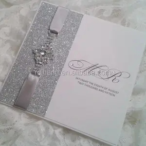 charming shiny silver glitter paper withlove brooch elegant wedding invitations card