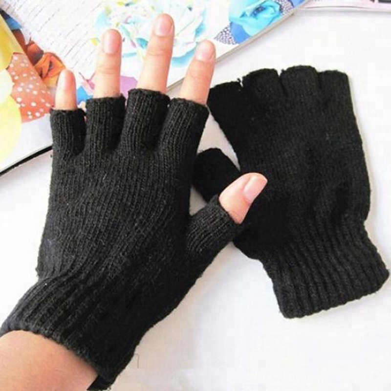 Мужские и женские эластичные зимние мягкие теплые варежки без пальцев Вязаные перчатки