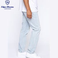China Factory Wholesale Mid Waist Straight Fit Mid Wash Denim Jeans Pants Men Mid Blue