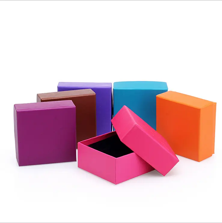 Custom logo coloful ring jewelry 2 piece rigid paper cardboard box with insert foam separate lid manufacture Yiwu