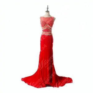 Elegant Đính Cườm Nàng Tiên Cá Thiết Kế Đảng Mặc Phụ Nữ Red Long Evening Dresses