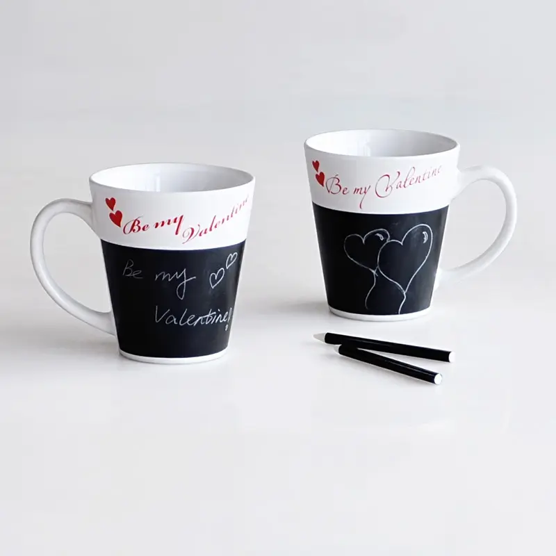 V-shape stoneware chalk mug with solid color,ceramic teacher cooffee mug for writing