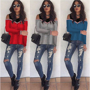 Felpa con cappuccio TONGYANG 2018 <span class=keywords><strong>felpe</strong></span> con cappuccio Patchwork con spalle scoperte Top pullover girocollo tuta da donna - Product Image 4