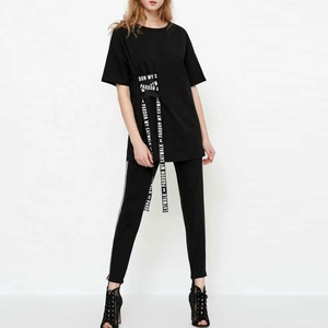 Bianco nero gry intorno al <span class=keywords><strong>collo</strong></span> in cotone lunghi sciolti T-Shirt made in china - Product Image 2