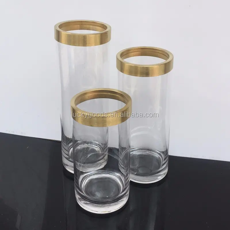 LG20180714-5 Handgeblazen Antieke Glazen Vazen Met Gouden Koperen Top