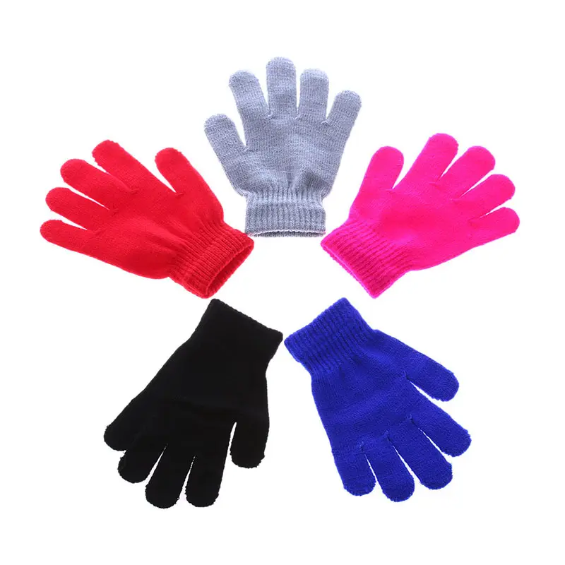 Акриловые эластичные варежки, зимние вязаные детские перчатки, детские перчатки для девочек и мальчиков, волшебные перчатки
