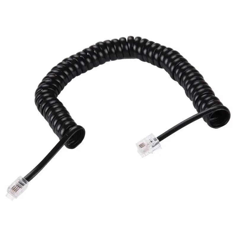 Black Spring Coiled Spiral 4P4C 24awg RJ11 Telephone Handset Cable Wire