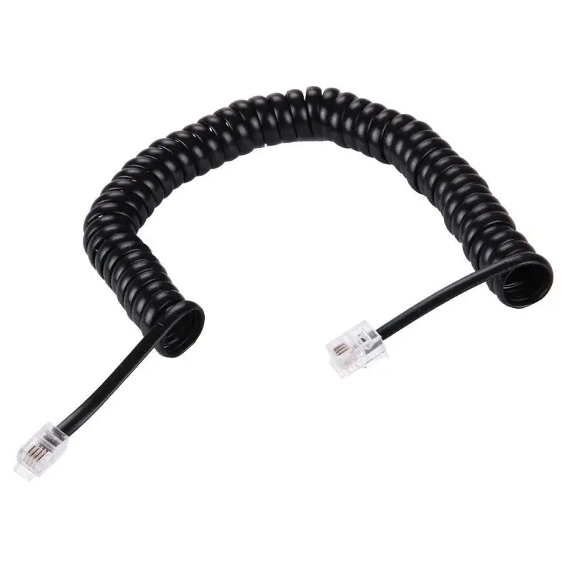 Resorte negro en espiral 4P4C 24awg RJ11, Cable de teléfono