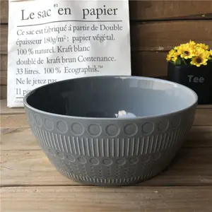 factory wholesale round ceramic large mixing bowl with embossed decoration