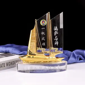 2019 sailing boat crystal and crystal glass sailing boat model crystal craft boat