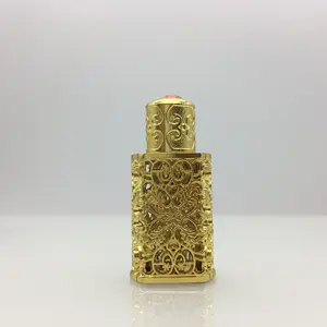 Botella de cristal de attar de perfume de metal, estilo árabe, vacía, elegante, con palo de cristal, 3ml