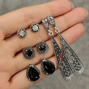 Chunky Stone Bohemian Retro Hollow Drop Ohrringe Runde Kristall Ohr stecker Set für Frauen Party Schmuck Zubehör