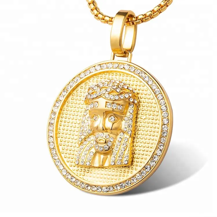 Colgante de Jesús impermeable para hombre, alta calidad, textura pesada de Hip Hop, acero inoxidable, Diamante chapado en oro, pieza de Jesús