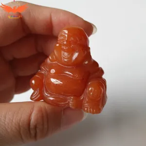 Diy Red aventurine Laughing Buddha hand carved stone carving figure 2018 latest style Lucky