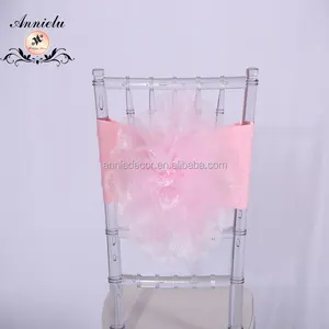 Необычный розовый цветок из органзы, Свадебный чехол на стул с поясом