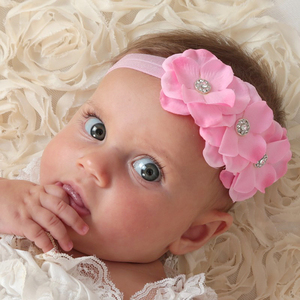 Artificial de bebé de gasa de 3 flor diadema de lujo chicas diadema bebé elástico <span class=keywords><strong>banda</strong></span> de pelo - Product Image 1