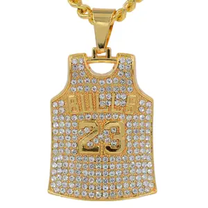 collier hommes 23 pouces Suppliers-Collier hip hop couleur or et diamant, style boho, 23 ampoules, costume de basket-ball avec maillot, collier avec pendentif