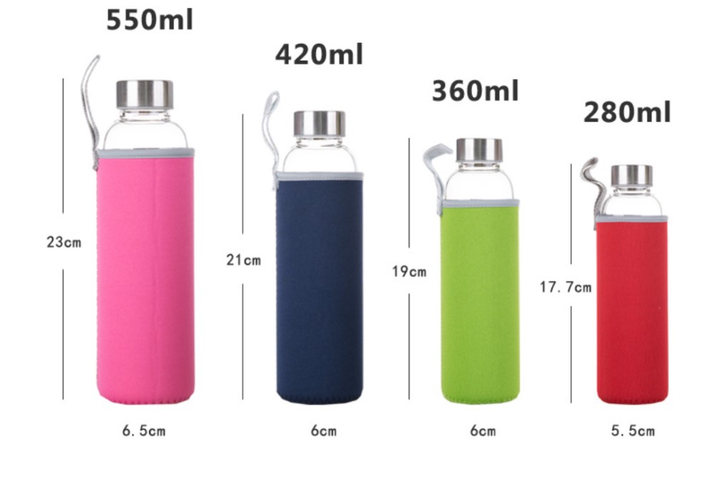 18oz Leak-Proof Glass Bottles Juicing Containers Water Beverage Bottles With Nylon Sleeve