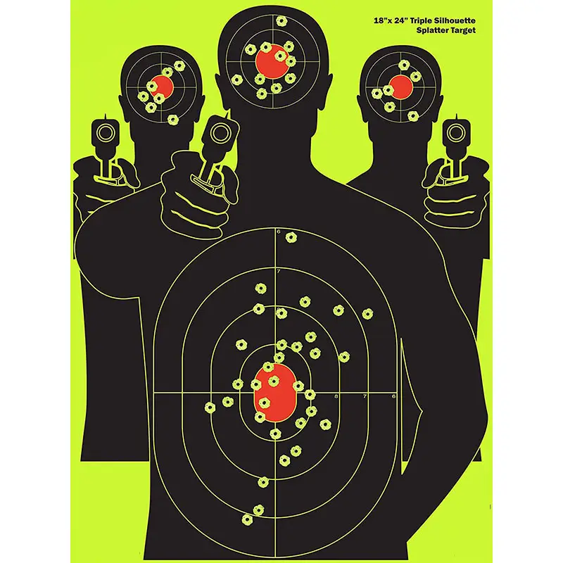 Splatterburst Targets - 12 × 18インチ-Triple Silhouette Reactive Shooting Target - Shots Burst Bright