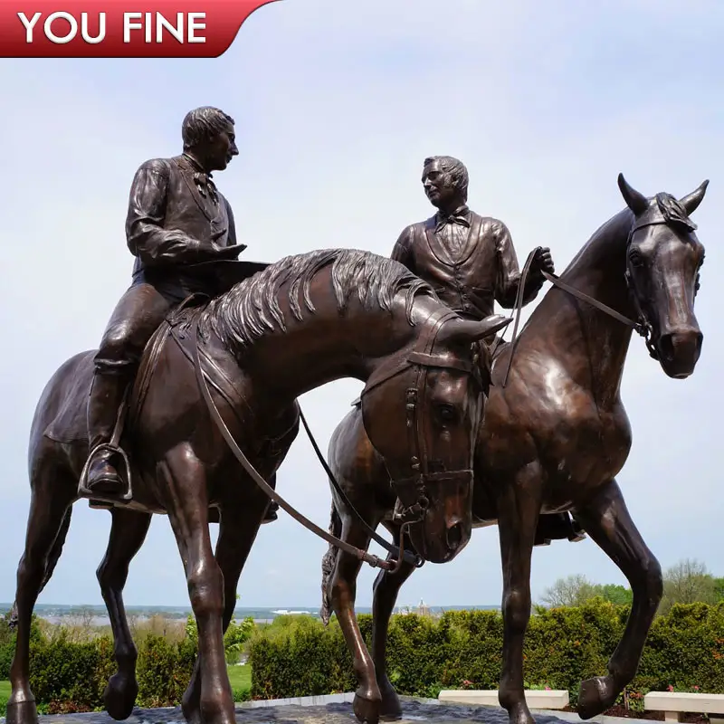 Decoração de jardim bronze homem e cavalo escultura