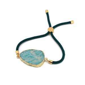 BN4012-Cuentas de piedra amazonita natural chapada <span class=keywords><strong>en</strong></span> oro para mujer, abalorios de piedra, cordón deslizante ajustable, cuerda, pulsera - Product Image 5