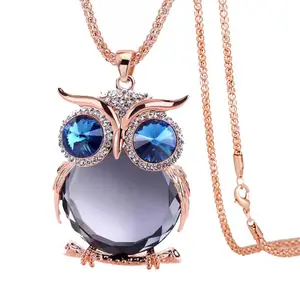 Fashion daily wear sweater owl pendant necklace long chain sweater necklace