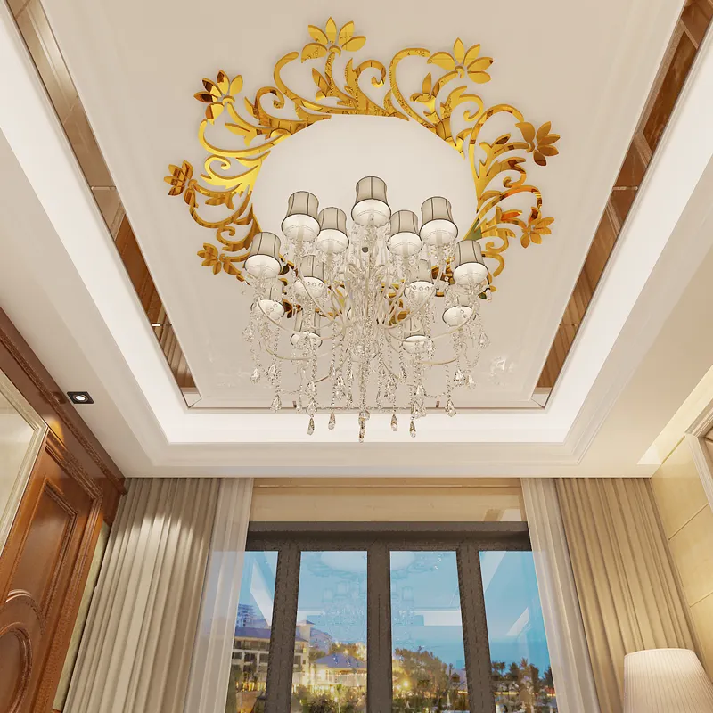 Decorative wall decals with chandelier/ ceiling lamp mirror acrylic decoration sticker