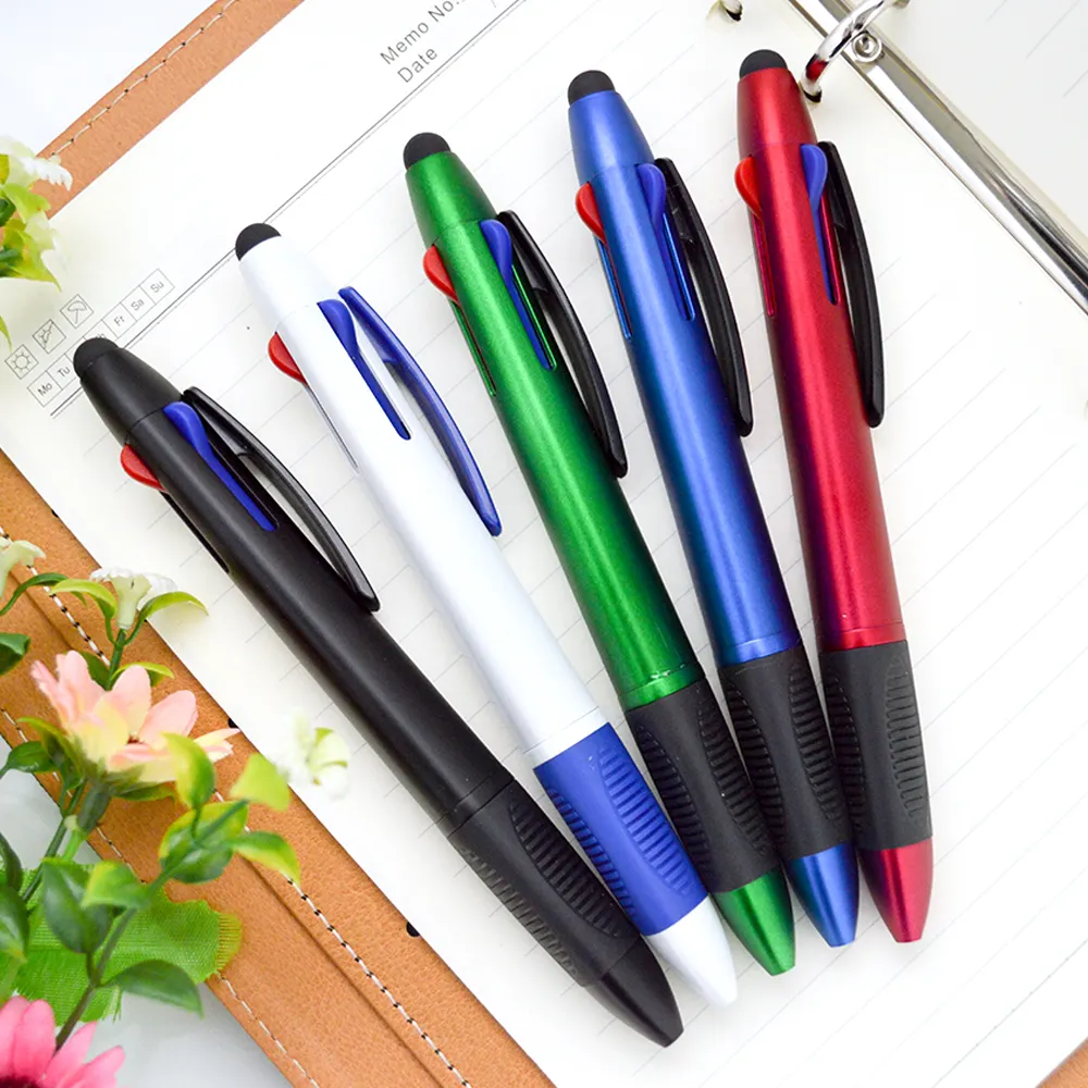 ปากกาพลาสติกหลากสีสีแดงสีน้ำเงินสีดำโปรโมชั่นพร้อมปากกาสไตลัสโทรศัพท์