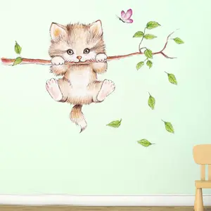 Çocuklar için oda duvar dekorasyonu 3d karikatür Kawaii komik kedi çıkartmaları ev dekorasyon PVC Sticker dekoratif Sticker 1 adet/opp çanta 10 adet