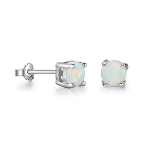 925 sterling silver artificial 5mm opal jewelry stud earrings
