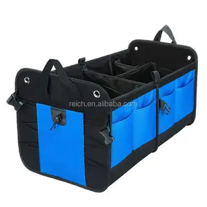 Organizador de almacenamiento de coche, organizador plegable de maletero con múltiples compartimentos, bolsa de coche, parte inferior antideslizante, correas de seguridad ajustables