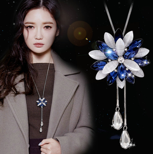 Hot verkoop wholesale fashion goede kwaliteit strass multi layer bloem vormige lange trui ketting hanger - Product Image 2