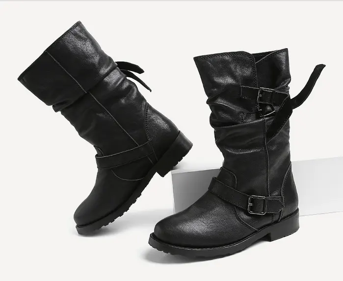Top quality flat black leather women boots shoes boots 2017 women shoes