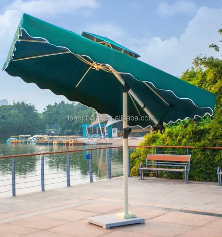 Büyük Rüzgar Geçirmez Yeşil Kırmızı Bej Yuvarlak Kare Bali Eğim Mekanizması Özelleştirilmiş Açık Veranda Bahçe Plaj Şemsiyesi Mermer Taban ile