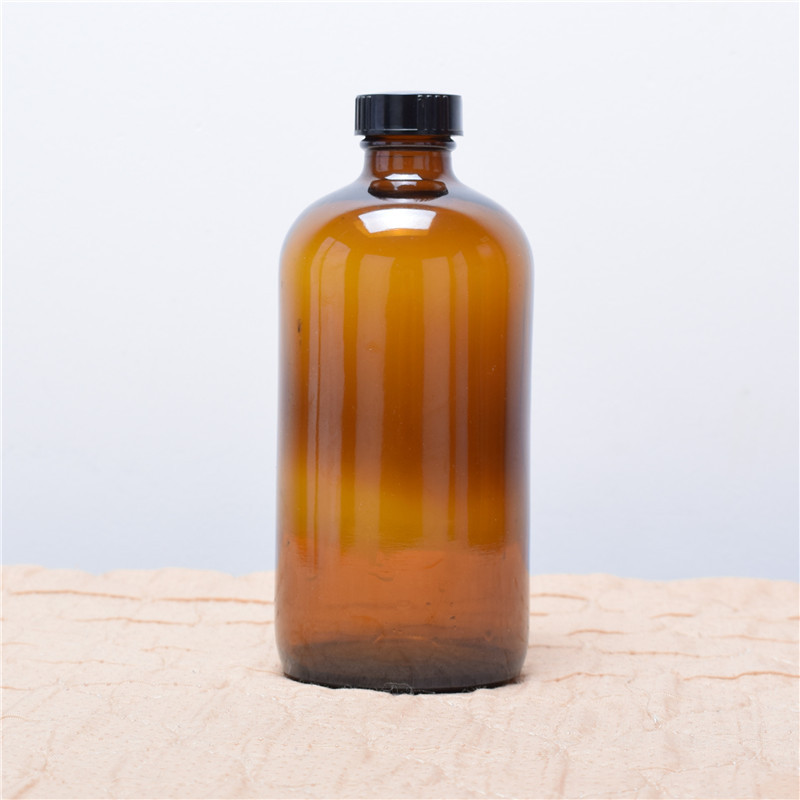 16oz amber boston round glass bottle