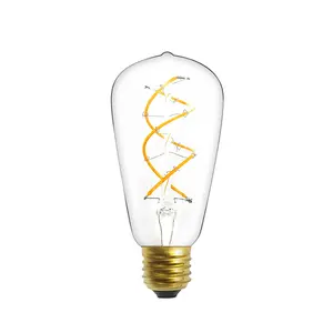 1800-6500K E26/E27 Base Prevalent Vintage ST64 Glass Soft Spiral LED Filament Bulb with CE Rohs ETL Approval for Decoration