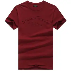 Camiseta informal de moda para hombre, ropa personalizada de color rojo vino, 100% algodón con cuello redondo, 100% algodón con logotipo bordado