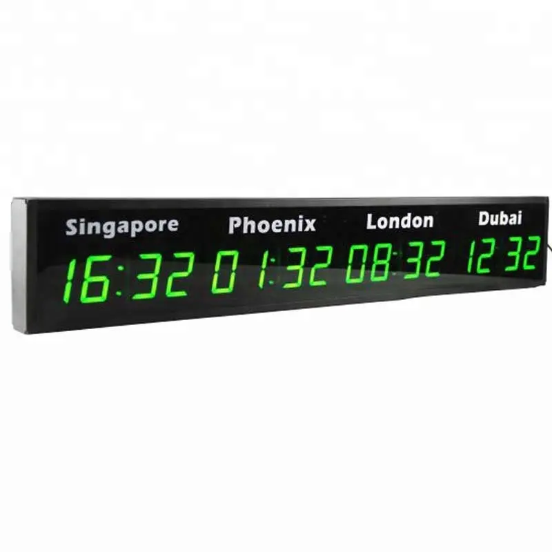 CHEETIE – horloge numérique murale à LED CP34, câble USB, affichage des fuseaux horaires de la ville, bleu, vert, ambre, rouge