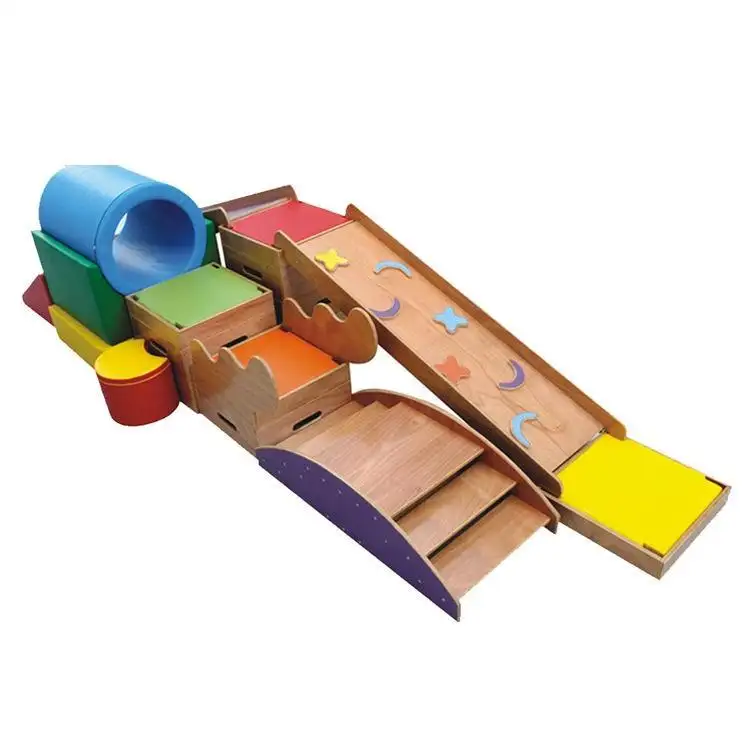 Kinderen Indoor Speeltuin Zacht Spelen Apparatuur Met Glijbaan Houten Frame Speeltuin Kleuterschool Pre-School Spelen Speelgoed