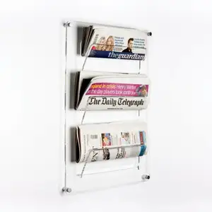 Acrylic newspaper holder wall mounting acrylic newspaper display rack