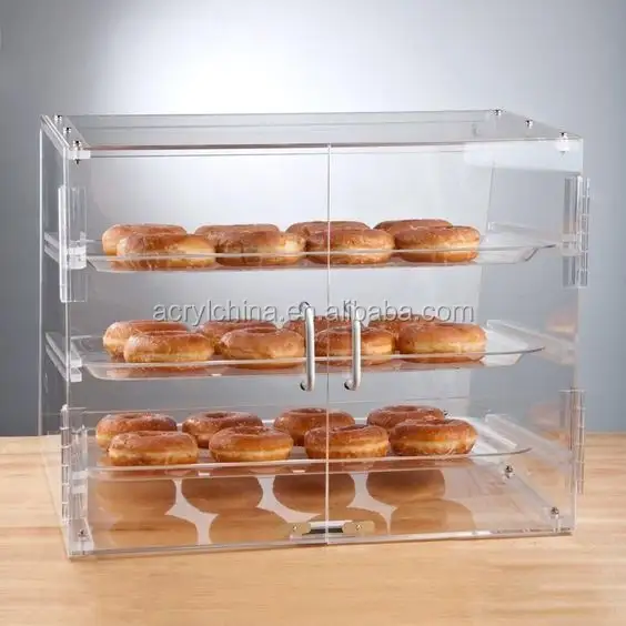 Bagels Donuts 3 Lade Bakkerij Clear Acryl Display Case met Achter Deuren