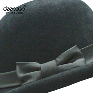 Main D'hiver 100% Laine Feutre Lady Plaine Chapeau Melon Avec Gris Bowknot - Product Image 4
